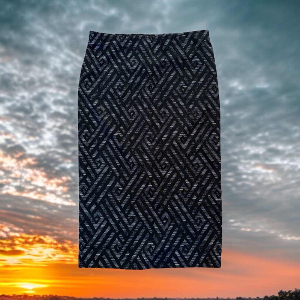 Le Chateau Black/White/Tan Geometric Print Midi Skirt - Picture 13 of 13